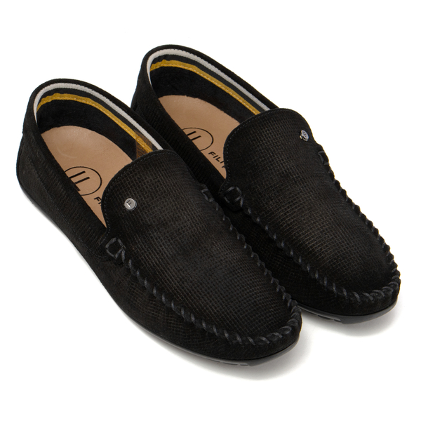 Мъжки мокасини от естествен велур – елегантен модел тип slip-on с фино оформена предна част и гъвкава подметка, създаден за стилно ежедневно носене MP923 black PT