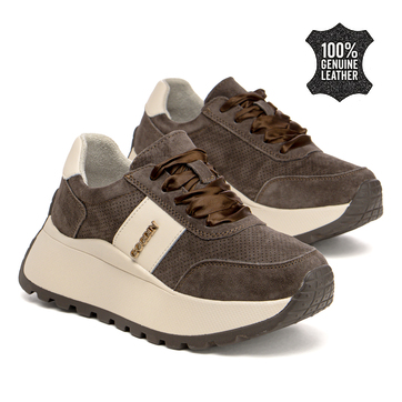 Дамски маратонки от естествена кожа – висока подметка за удобство, сигурна стабилност и модерен акцент за динамично ежедневие GD124A coffee