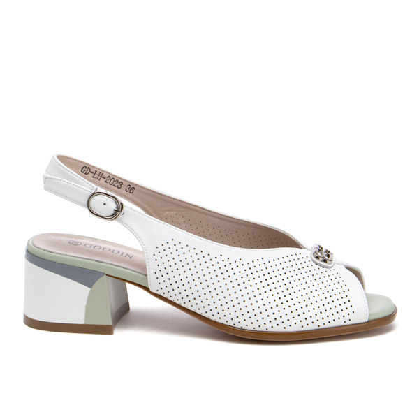 Дамски сандали от естествена кожа – модерна визия с елегантен декоративен детайл и изразителна форма за впечатляващо дамско присъствие LH2023 white